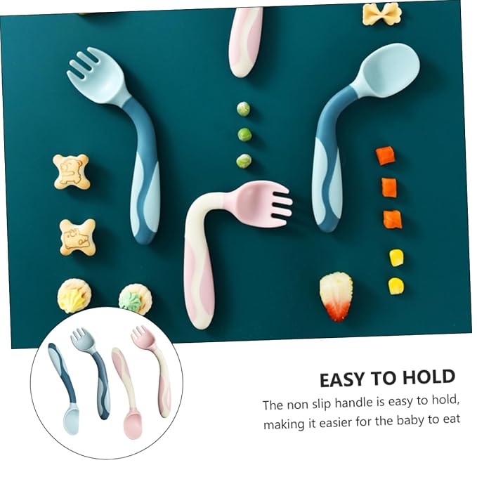 Cabilock 2 Sets Utensils Flexible Silicone Spoons and Forks Soft Bendable Cutlery for Lightweight Portable Tableware