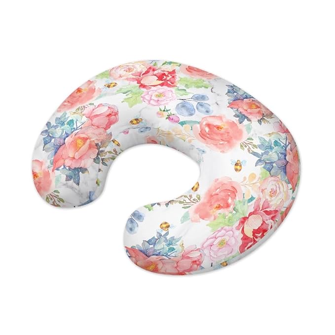 Pink Rose Nursing Pillow Cover, Removable Nursing Covers for Breastfeeding Pillows Ultra Soft Comfortable Slipcover for Baby Boy and Girls