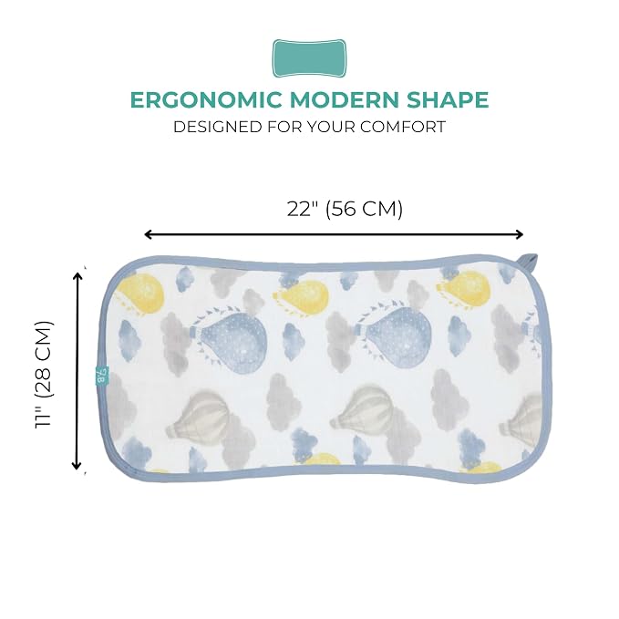 Featherhead™ 5-Pack Muslin Burp Cloths for Baby Boy Large 22" X 11" - Ultra Soft & Extra Absorbent Cotton Terry Backing (Blue Balloons)