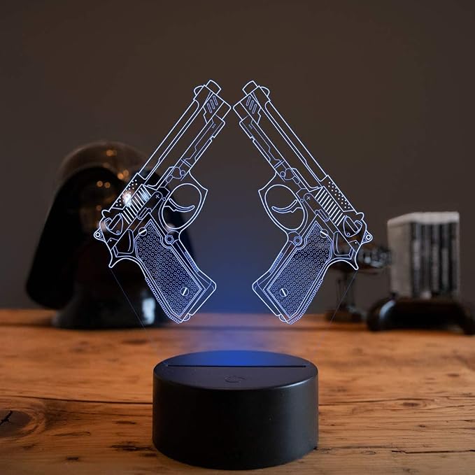 Creative 3D Pistol Lamp Night Light 16 Colors Changing USB Powered Remote Control Touch Switch Decor Lamp Optical Illusion LED Table Desk Lamp