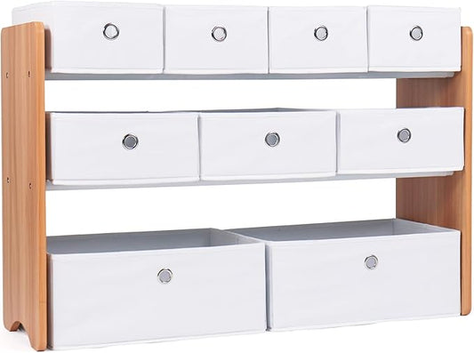 Humble Crew Toy Storage Organizer with 9 Removable Fabric Bins, Natural/White ??Premium Playroom Toy Organizer for Toddlers Ideal for Kids' Rooms, Playrooms, and Nurseries - Modern Toy Bins for Kids