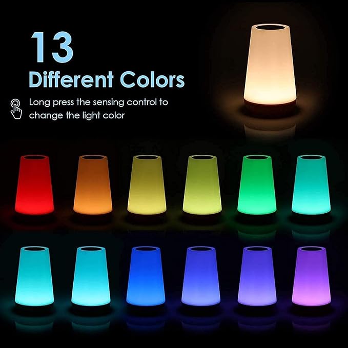 2 Pack LED Night Light,13 RGB Colors & 5 Brightness, USB Rechargeable Touch Lamp, Portable Lamp for Baby, Bedroom, Living Room