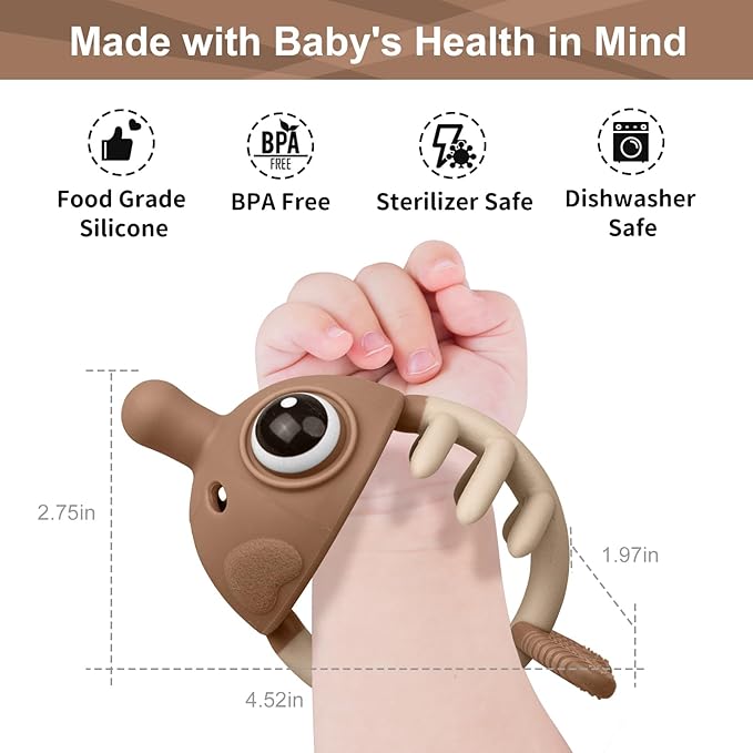 Baby Teething Toys 3-6 Months with Pacifier Clip, Mombella Clownfish Teether for Babies 6-12 Months, Food Grade Silicone Infant Teething Relief Toy, Baby Shower Gifts for Newborn Boys Girls, Tanned
