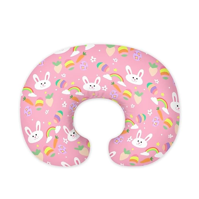 Rabbit Easter Egg and Carrot Nursing Pillow Cover Ultra Soft Comfortable Newborn Nursing Pillow Case Durable and Easy to Clean