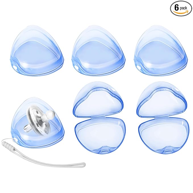 Nisxabebe Pacifier Case,6 Pack BPA Free Pacifier Holder Case with Lanyard for Diaper Bag,Pacifier Container Box for Baby Binky Nipple Travel,Essential Pacifier Accessories,Easy to Clean,Blue