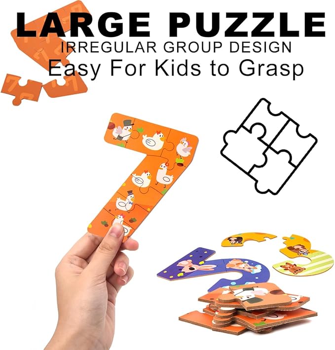 Wooden Floor Puzzles for Kids,Montessori Preschool Educational Learning Number Puzzle & Animal Puzzle Matching Games Easter Basket Stuffers Gifts for Boys Girls Ages 3+