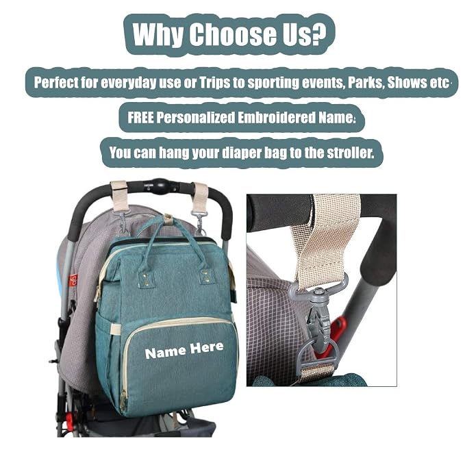 Personalized Diaper Bag with Name Embroidered Mommy Bag Backpack X-Large Foldable Stretchable