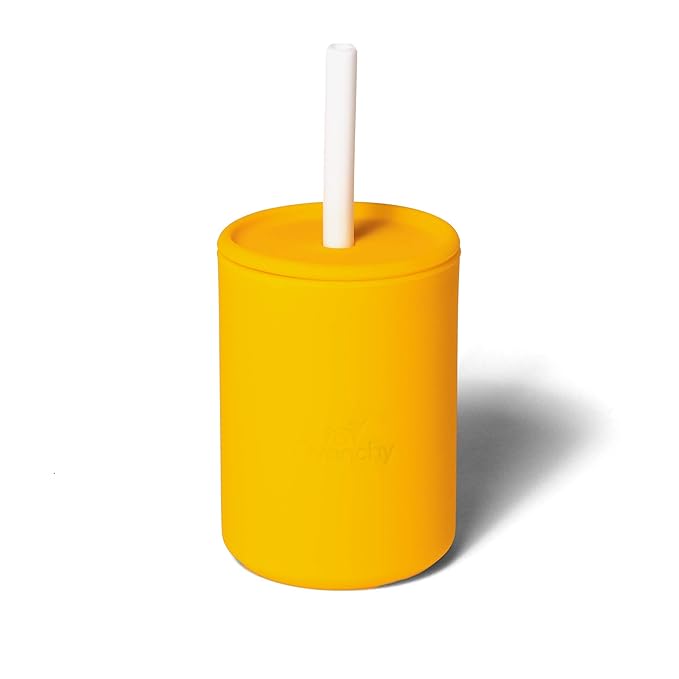 Avanchy Silicone Training Sippy Cup with Straw Lid ??Tiny Cup for Babies 6+ Months to Toddlers 1 Year Old ??5 oz Infant Water Cup for Baby Led Weaning, Yellow
