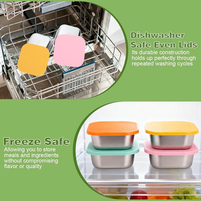 2 Pack Sandwich Containers: 30oz Stainless Steel Lunch Box with Silicone Lids, Meal Prep Container Reusable Metal Sandwiches Food Storage for Kitchen & Office Salad Snacks Fruits (Pink/Yellow)