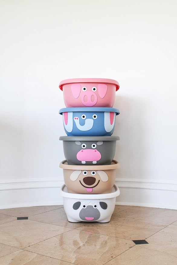 Prince Lionheart TUBIMAL Infant and Toddler Bath Tub - PIG | Tub Becomes a Storage Bin | Include a Stackable Lid and Infant Mesh Hammock | Innovative Outside Drain Plug | Perfect Bin for Toy Storage