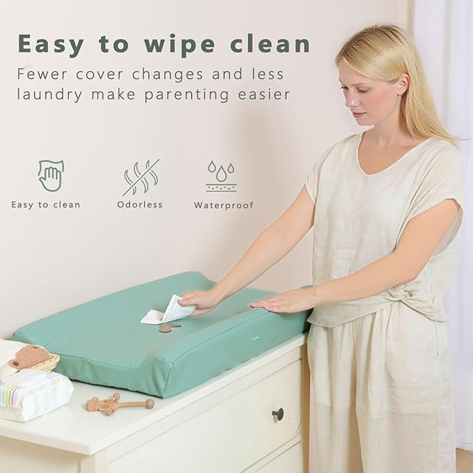 Vegan Leather Baby Changing Pad Covers for Girl, Boy, Waterproof & Wipeable Soft Diaper Changing Mat Cover.Fits Standard Changing Pads with Dimensions of 32" x 16"(Green).