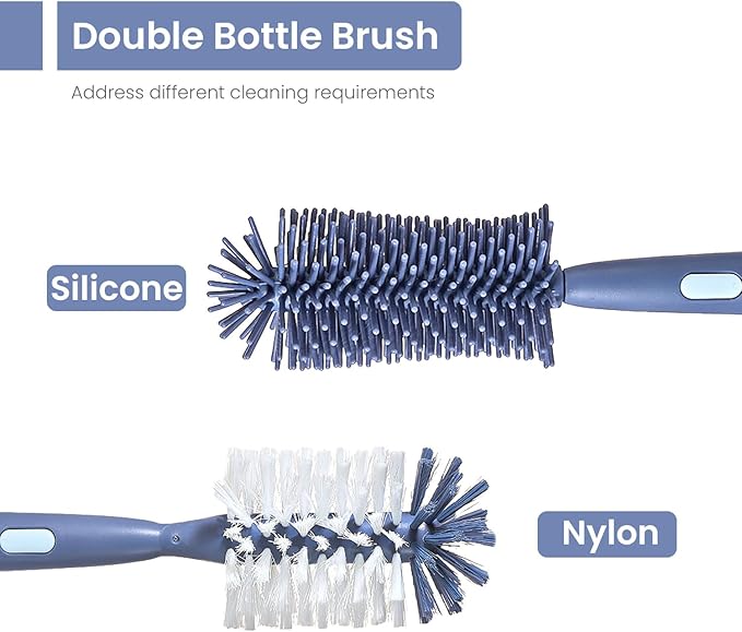 Ariseno 5-in-1 Baby Bottle Brush Set, Bottle Brush for Baby, Baby Bottle Scrubber, Including Silicone & Nylon Bottle Brush, Bottle Cap Brush, Straw Brush, Nipple Brush, BPA-Free (Blue)