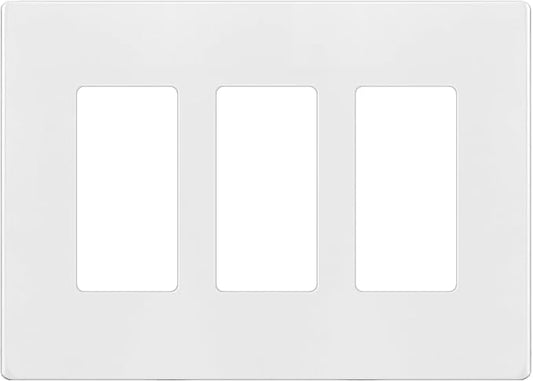 TG Screwless Decorator Wall Plates Child Safe Outlet Covers, Mid-Size 3-Gang 4.88" H x 6.77" L, Unbreakable Polycarbonate Thermoplastic, UL Listed, Glossy, White (1 Pack)