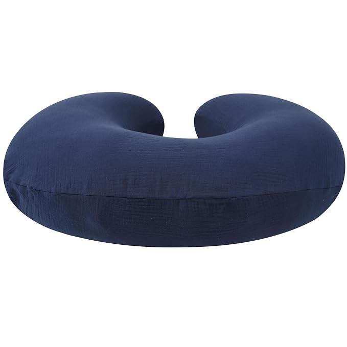 Onacosht Muslin Nursing Pillow Cover Soft 100% Cotton Feeding Pillow Slipcover Fits Standard Infant Nursing Pillow for Baby Boy and Girl, Navy Blue
