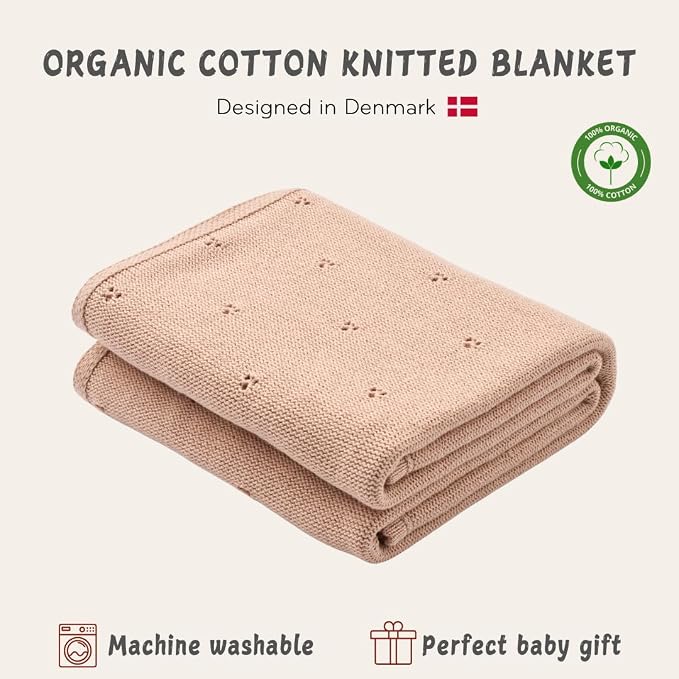 100% Organic Cotton Pointelle Knit Baby Girl Quilt – Lightweight, Breathable Swaddle Blanket for Newborns | Baby Registry Essential & Gift (Blush)