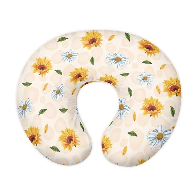 Sunflower Daisy Breast Feeding Pillow Covers, Ultra Soft Comfortable Slipcovers Stretchy Removable Cover for Breastfeeding Pillows for Baby Girl and Boy