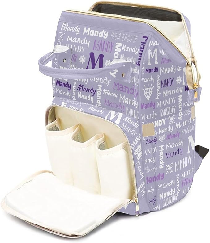 Custom Diaper Bag with Name Personalized Multifunctional Mommy Backpack for Daughter Granddaughter, Purple Daypack Bag for Travel