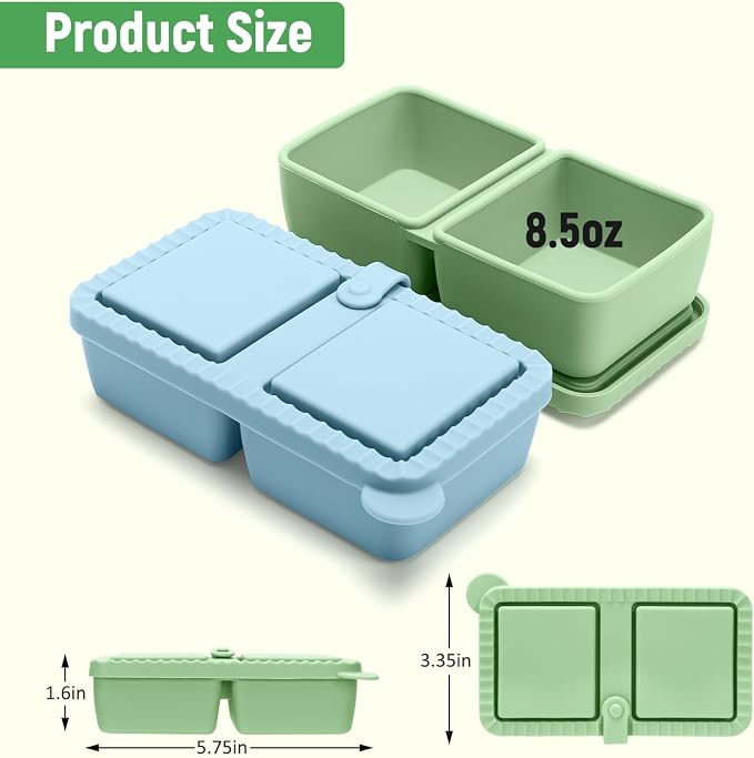 3Pack Silicone Snack Containers with Lids，2 Compartment Mini Leakproof Food Storage Box for Salad Dressing, Sauces, Travel, Picnic, Office (Lightweight and Convenient,8oz)