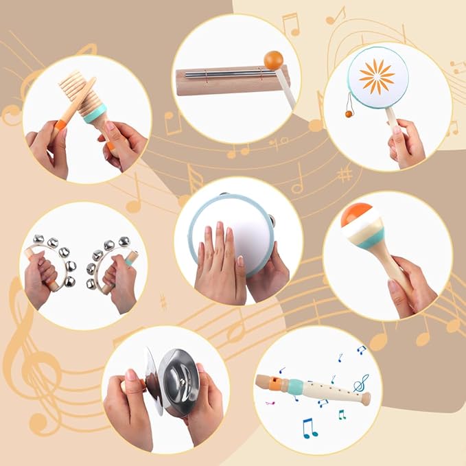 Toddlers Musical Instruments-Baby Montessori Wooden Musical Toys for Toddlers 1-3 Year Old,Kids Percussion Instruments Toy for Preschool Kids,Christmas Birthday Gift for Baby Boys Girls