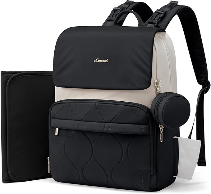 LOVEVOOK Diaper Bag Backpack, Baby Travel Bags for Boys & Girl, Toddler Waterproof Diaper Bag w/Changing Pad (Black, 15.6''-Small)