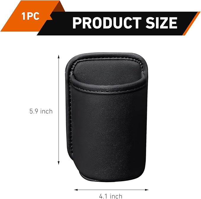Leather Car Cup Holder Organizer, Large Multifunctional Storage Mount for Cup & Phone & Umbrella, Waterproof Cleanable Leather Drink Holder, Seat Back Insert Organizer for Cars Trucks (Black)