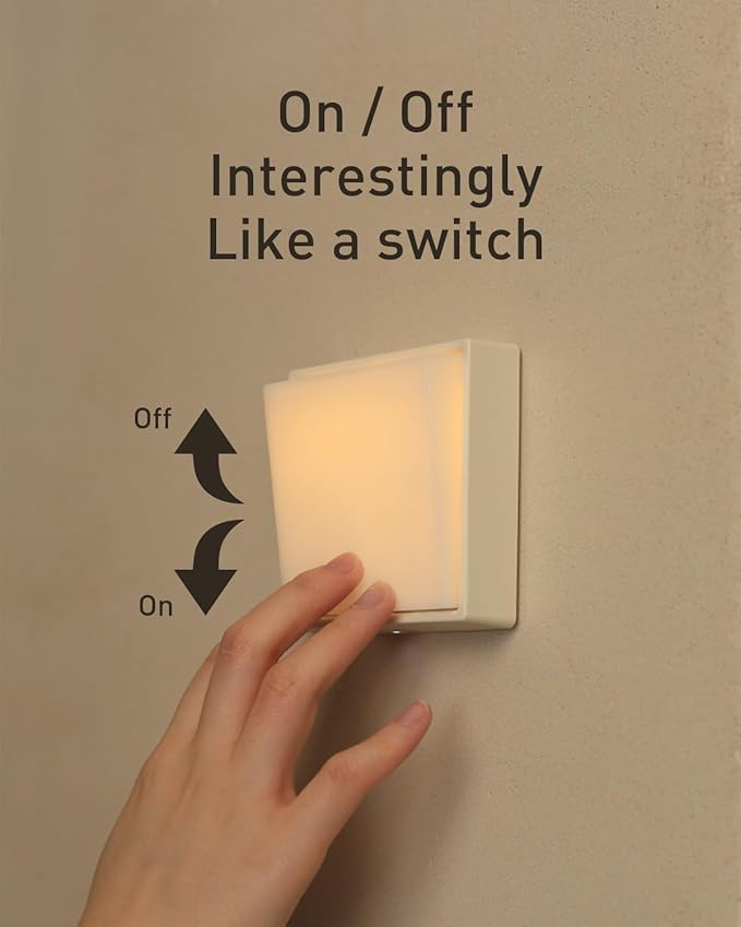 Smilodon Rechargeable Night Light, Dimmable Warm Nightlight, Wireless Portable, 30 Minutes Timer, Magnetic to Wall Fridge Shelf, for Bedroom, Hallway, Bathroom, Yellow, Small, SNL-7Y