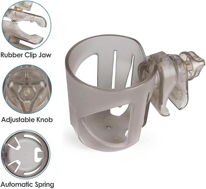 New Cup Holder Compatible with Mompush. A Solid Super Secure Fit. 360 Degrees Rotatable. Anti-Shake Spill Resistant. (Transparent)