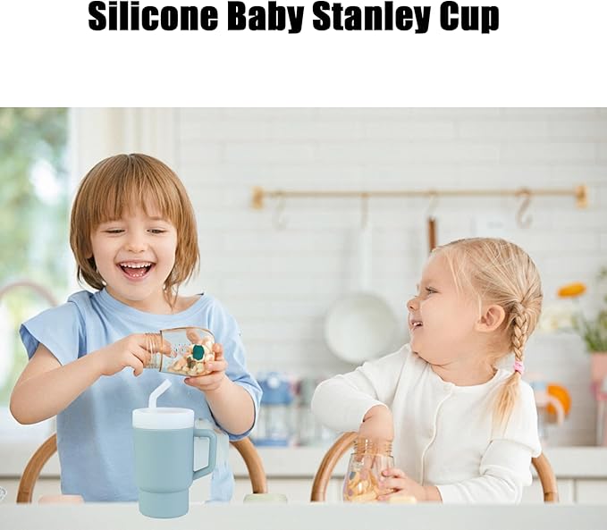 PandaEar Kids Tumbler Silicone Toddler Cup with Straw and Handle, 9.5oz Spill-Proof Training Cup for Baby, BPA-Free, Easy to Clean -Blue (Blue)
