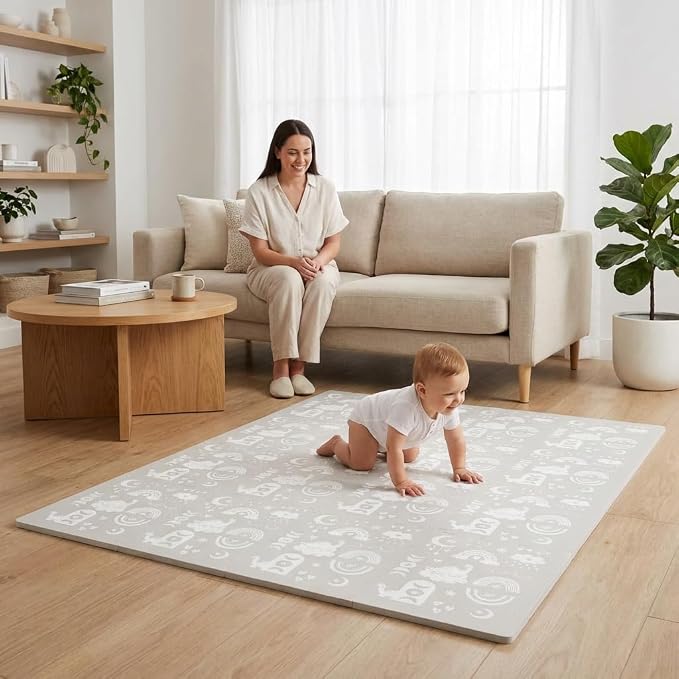 Premium Soft Foam Play Mat for Baby, 5.6 x 4 ft, Easy to Clean - The Perfect Modern Foam Playmat Fits Nicely with Your Kids Playroom Or Home Decor 0.5" Thickness (RainBoho)