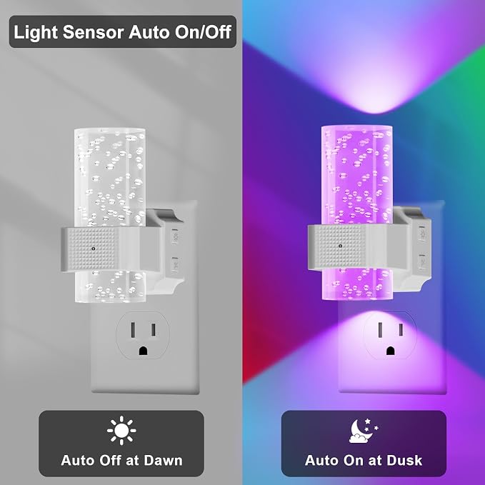 easuntec Plug in Night Light with Auto On/Off, Night Lights Plug into Wall, Dusk to Dawn Sensor, Color Changing Night Light, Dimmable, for Bedroom, Nursery, Ideal for Kids, Elderly and Parents (White)