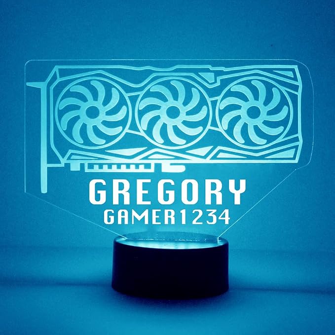 Personalized Gaming LED Sign Night Light Lamp with Remote, Custom Text, Acrylic Display with 16 Colors & 4 Modes, Battery or USB Power, Made in The USA (Graphics Card)