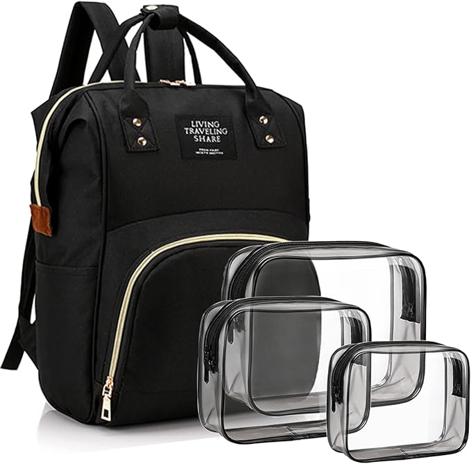 Timberer Diaper Bag with Organizing Pouches, Nappy Bags Handbag Multifunction Diaper Bag for Baby Care Travel Backpack Large Capacity Black
