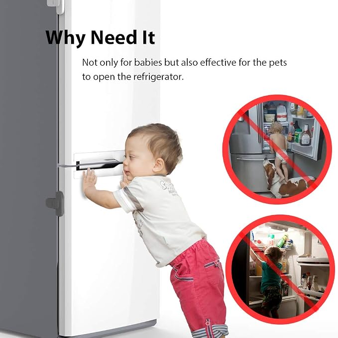 Eudemon Home Refrigerator Fridge Freezer Door Lock Latch Catch Toddler Kids Child Cabinet Locks Baby Safety Child Lock Easy to Install and Use Adhesive no Tools Need or Drill (Grey,1 Pack)
