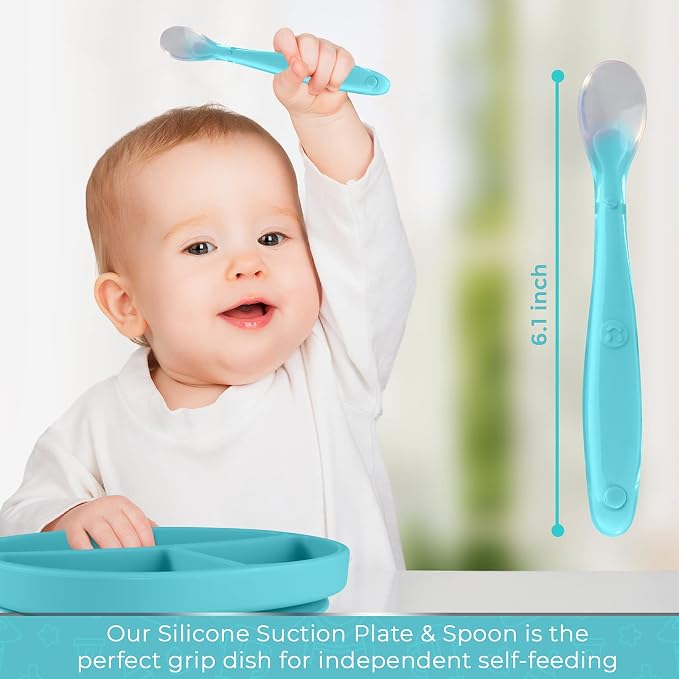 Sperric Silicone Suction Plate for Baby - 100% Food Grade Silicone Divided Plate | Toddler Self Feeding Training Suction Plate Set | BPA-Free, Microwave & Dishwasher Safe Stay Put Plates (Blue)