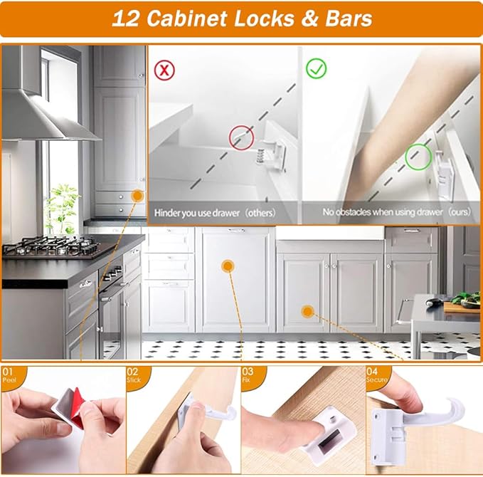 Baby Proofing Kit 58 Packs- Child Safety Essentials Set with Invisible Cabinet Locks, Corner Guards and Outlet Covers Baby Safety Products - All-in-one Super Value Child Proof Kit