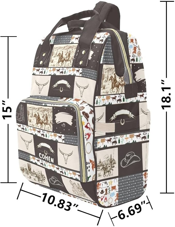 Personalized Diaper Backpack Western Cowboy Multi Function Diaper Bag Travel Daypack Nursing Nappy Changing Bag