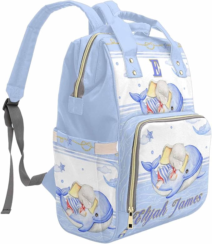 M YESCUSTOM Personalized Name Diaper Bag Backpack for Mom and Dad, Custom Baby Bags for Newborn American Daycare Bag, Blue Baby Nursery Bag for Mom Gift