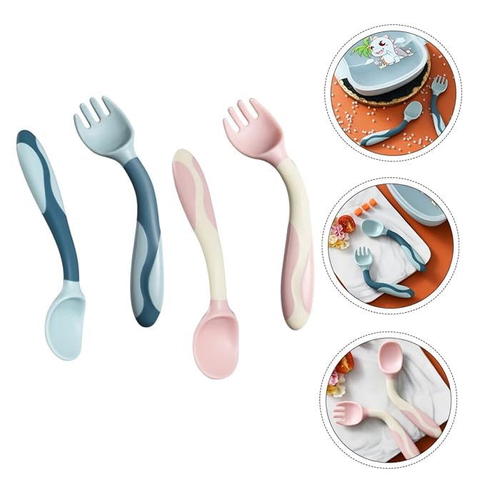 2 Sets Utensils Silicone Soft Spoons and Forks Flexible Training Tableware for Portable Lightweight Safe for Dining