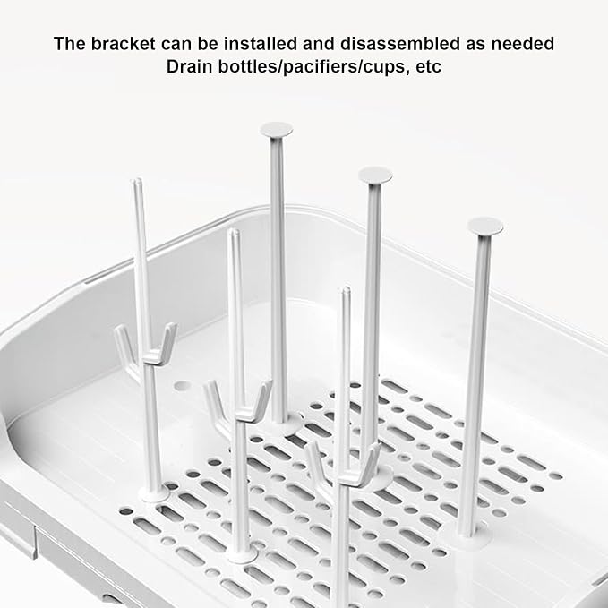 Baby Bottle Drying Rack with, Space Saving Storage Box with Lid and Removable Drain Tray, Large Baby Bottle Storage, Bottle Rack Dryer Reusable Bottle Holder for Baby, White