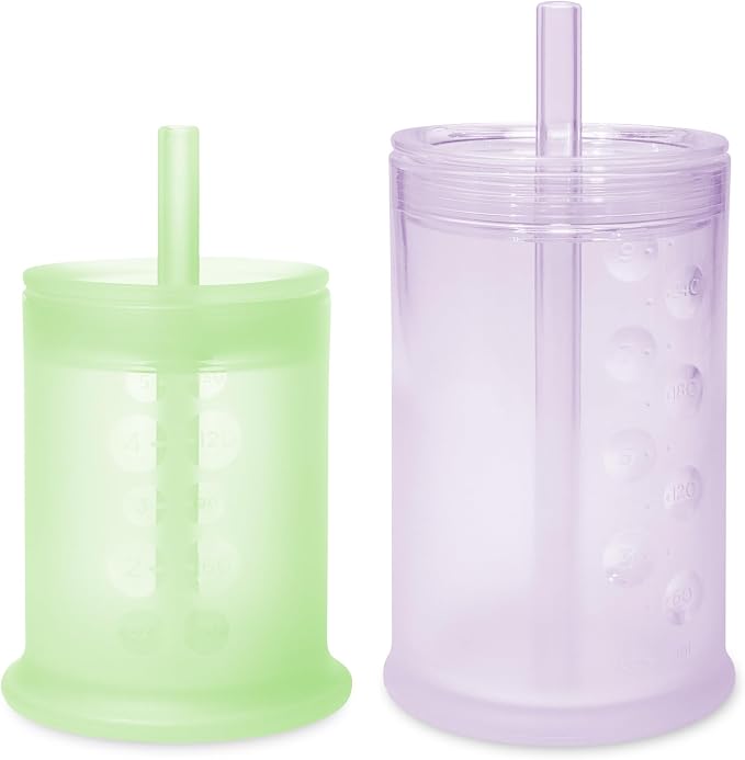 Olababy Silicone Training Cup with Straw Lid Bundle 5oz Kiwi + 9oz Lilac