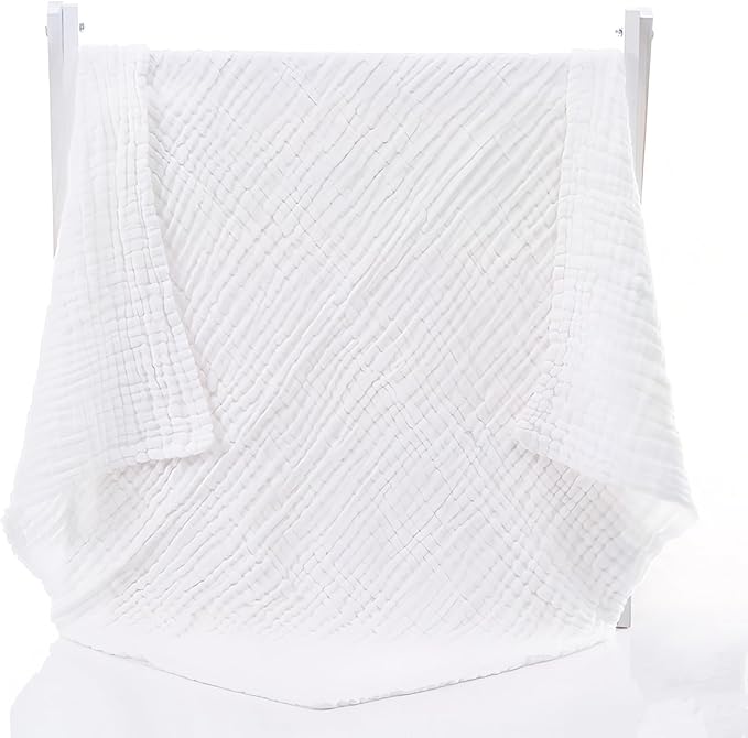 Aablexema Muslin Baby Blanket Set of 2, 6-Layer 43 x 43 Inches Newborn Toddler Bath Towel Swaddle Wrap Blankets for Boys Girls(White)