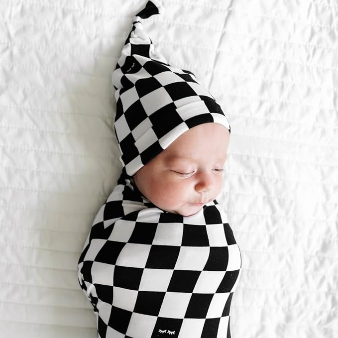 Little Sleepies Swaddle & Hat Set, Baby Swaddles Newborns, Soft Viscose from Bamboo Swaddle Blanket Wrap (Checks)