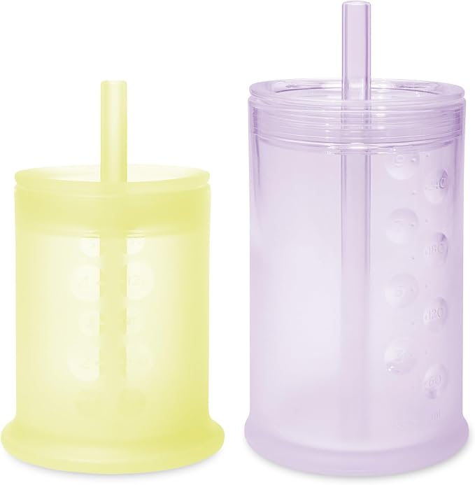 Olababy Silicone Training Cup with Straw Lid Bundle 5oz Lemon + 9oz Lilac