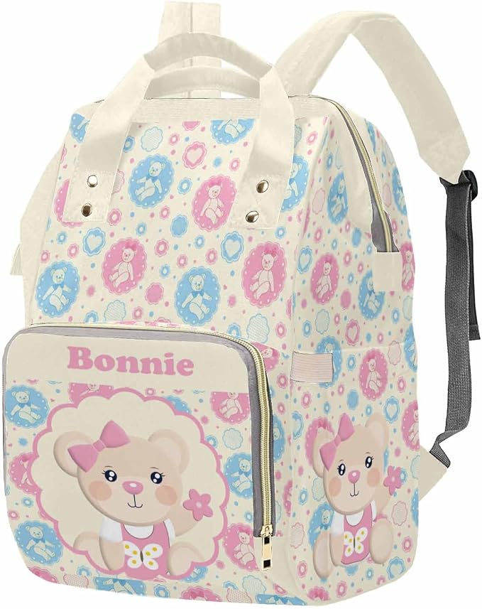 M YESCUSTOM Custom Cartoon Bear Diaper Bag Backpack Personalized Name Mommy Bag for Women Customized Gift for Mothers Day