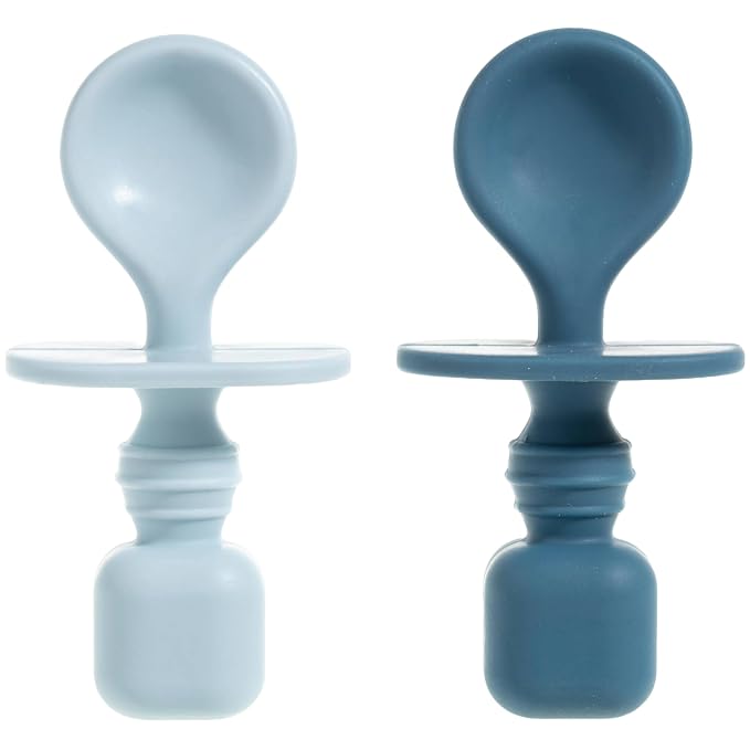Silicone Baby Spoons for Baby Led Weaning 2-Pack, First Stage Baby Feeding Spoon Set Gum Friendly BPA Lead Phthalate and Plastic Free, Blue