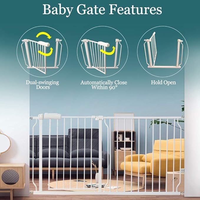 ALLAIBB Extra Wide Pressure Mounted Baby Gate Walk Through Child Kids Safety Toddler Tension White Long Large Pet Dog Gates with Extension for doorways Kitchen (43.31-48.03"/110-122cm)