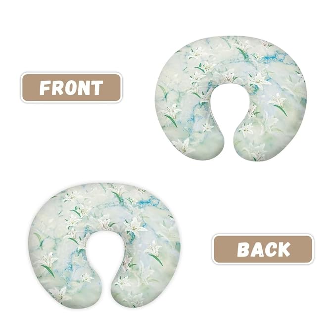 White Flowers Feeding Pillow Cover Floal Breastfeeding Slipcover for Newborn Girls Boys Soft Nursing Pillow Case U-Shaped Pregnancy Pillow Cover-Green