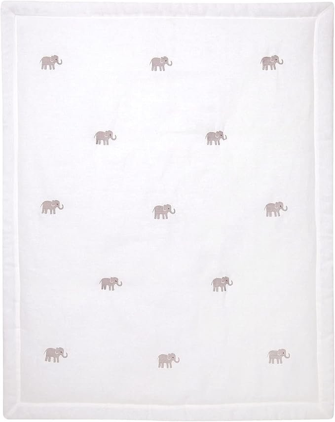 Lambs & Ivy Signature Elephant Creamy White Linen Embroidered Baby Crib Quilt
