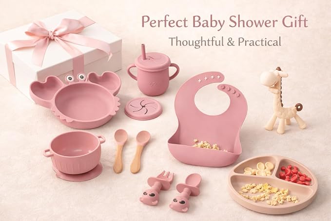 15-Piece Silicone Baby Feeding Set: Includes Suction Plates, Sippy Cup, Bowls, Utensils, Bib – Baby Led Weaning Essentials, BPA-Free, Dishwasher & Microwave Safe (Navy Blue)