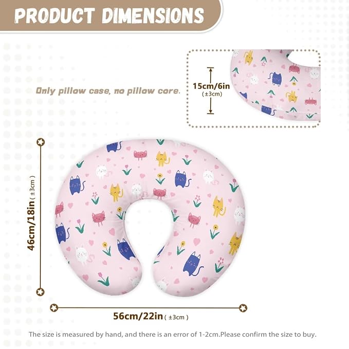 Cute Cat Flower Baby Nursing Pillow Cover for Newborn, Stretchy Replaceable Pillow Cover Slipcover U-Shaped Breastfeeding Pillowcase Cushion Cover